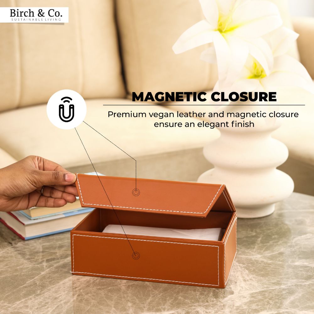 Leather Tissue Box - tan