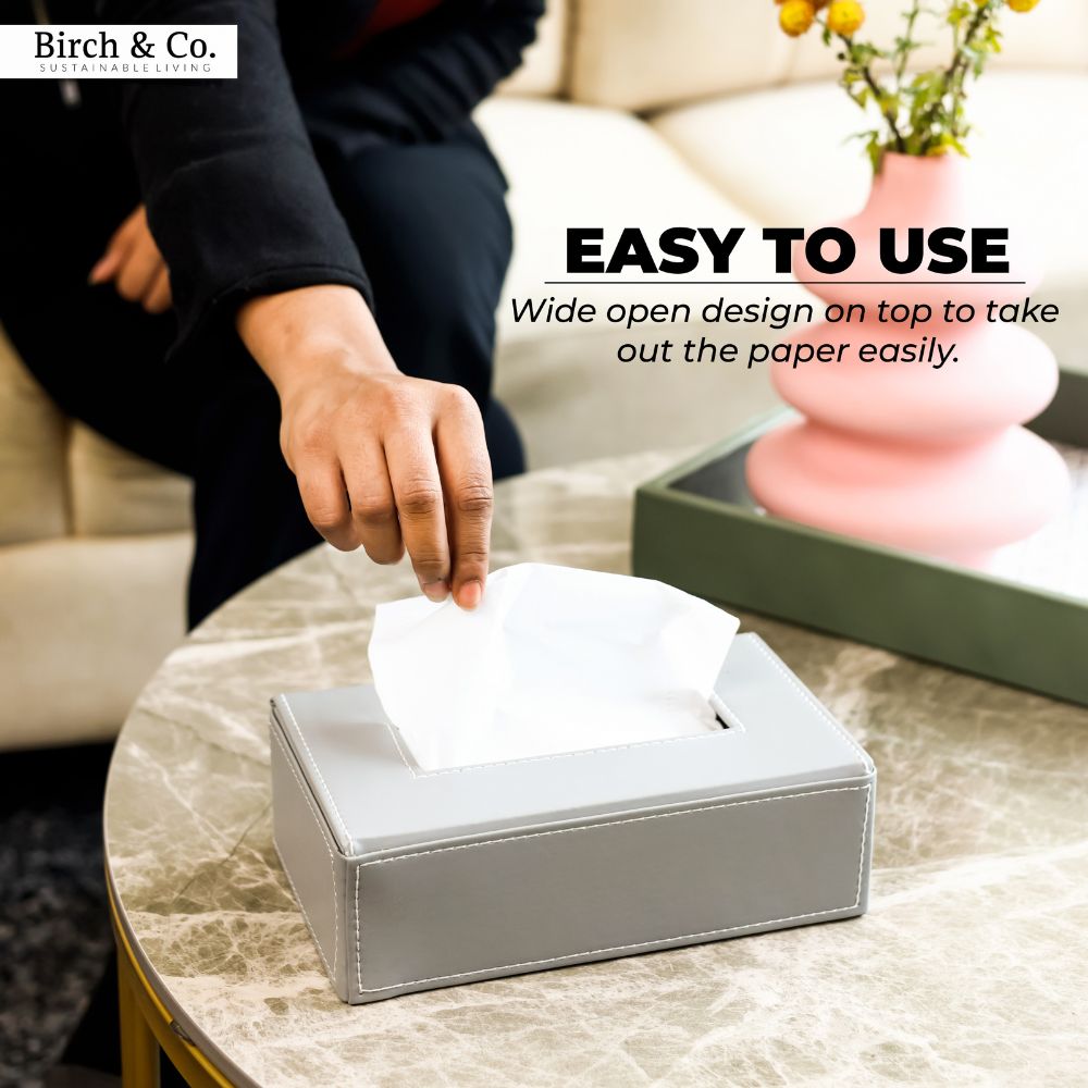 Leather Tissue Box - grey