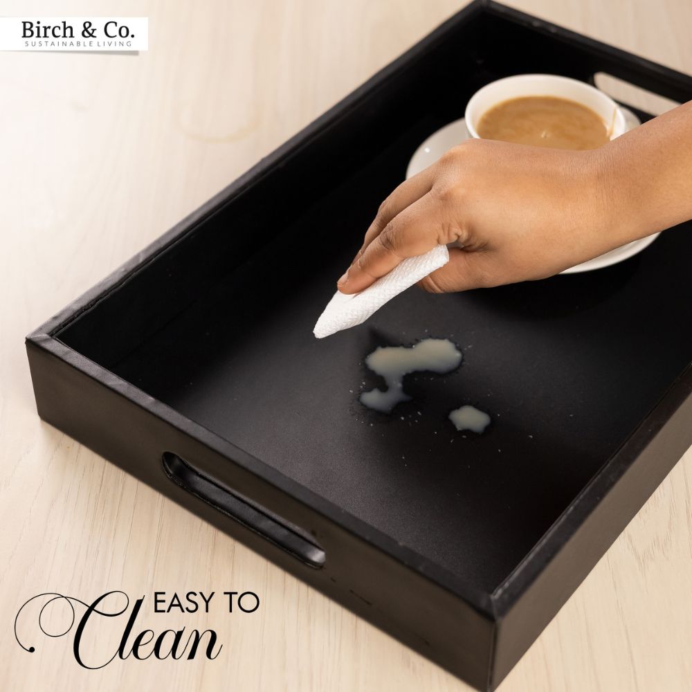 Black Leather Serving Tray with matching coasters