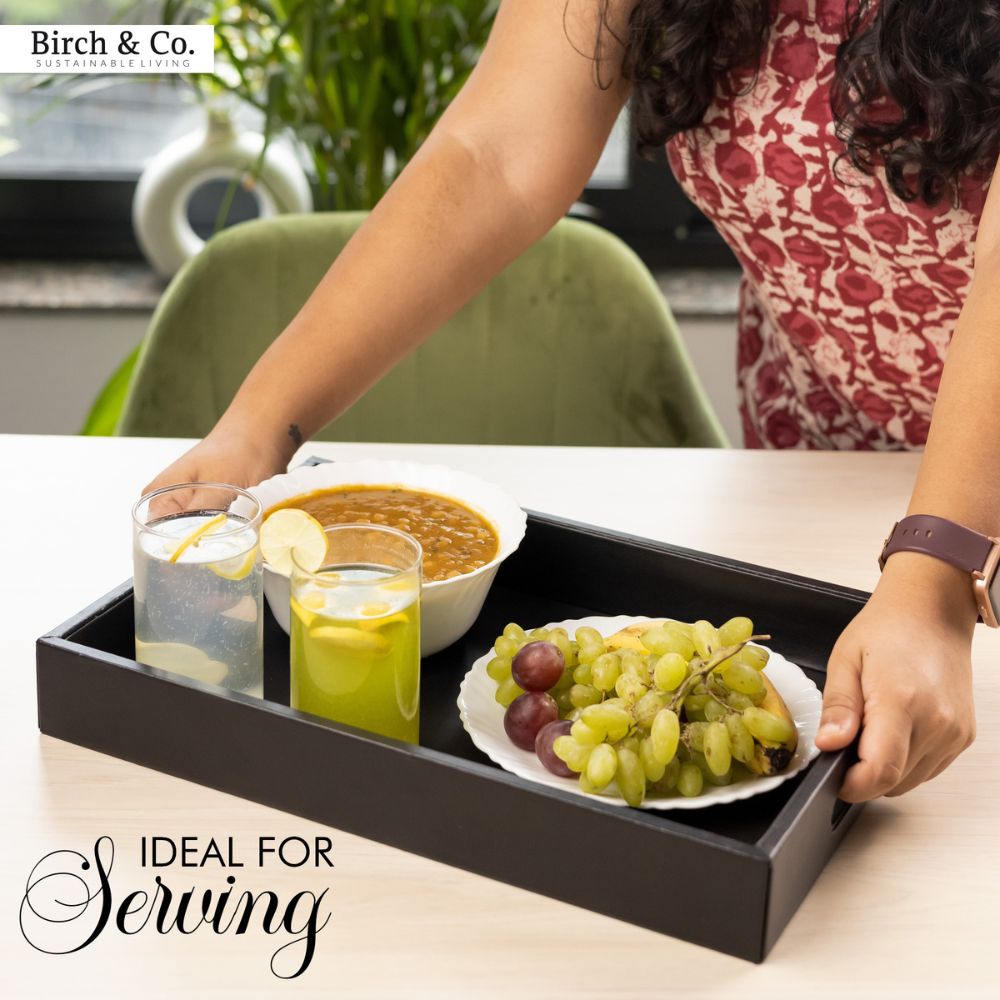 Black Leather Serving Tray with matching coasters