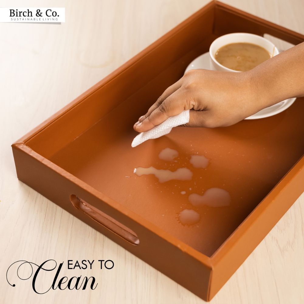 Tan Leather Serving Tray with matching coasters