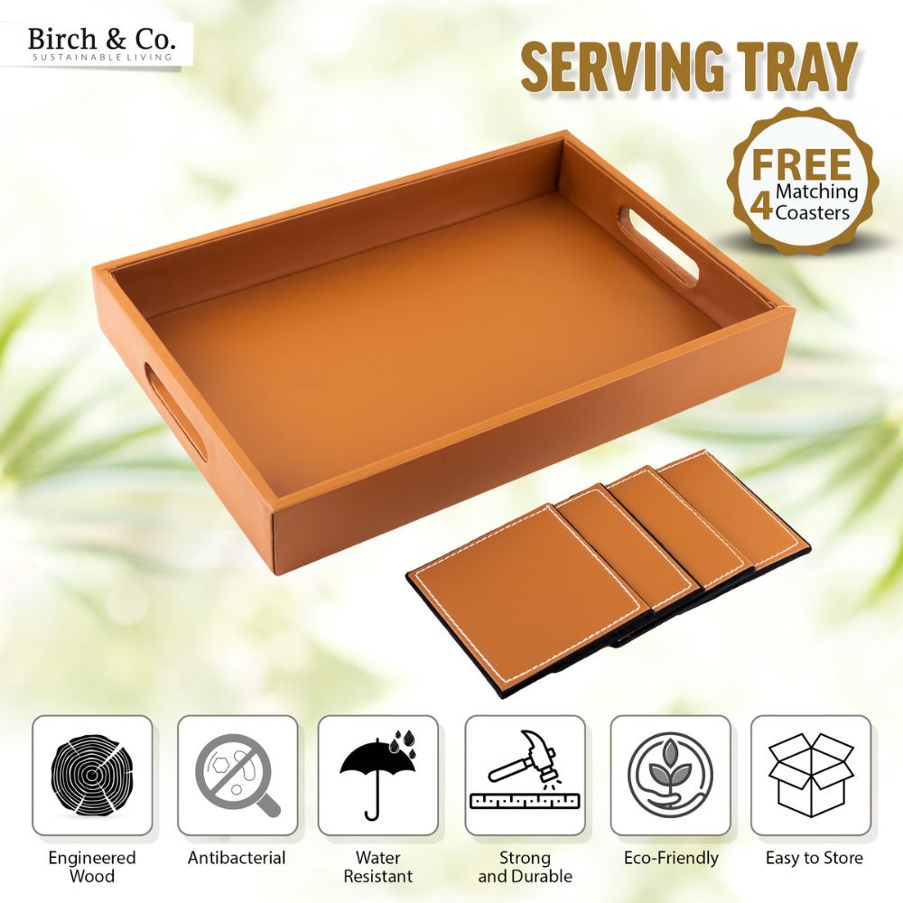 Tan Leather Serving Tray with matching coasters