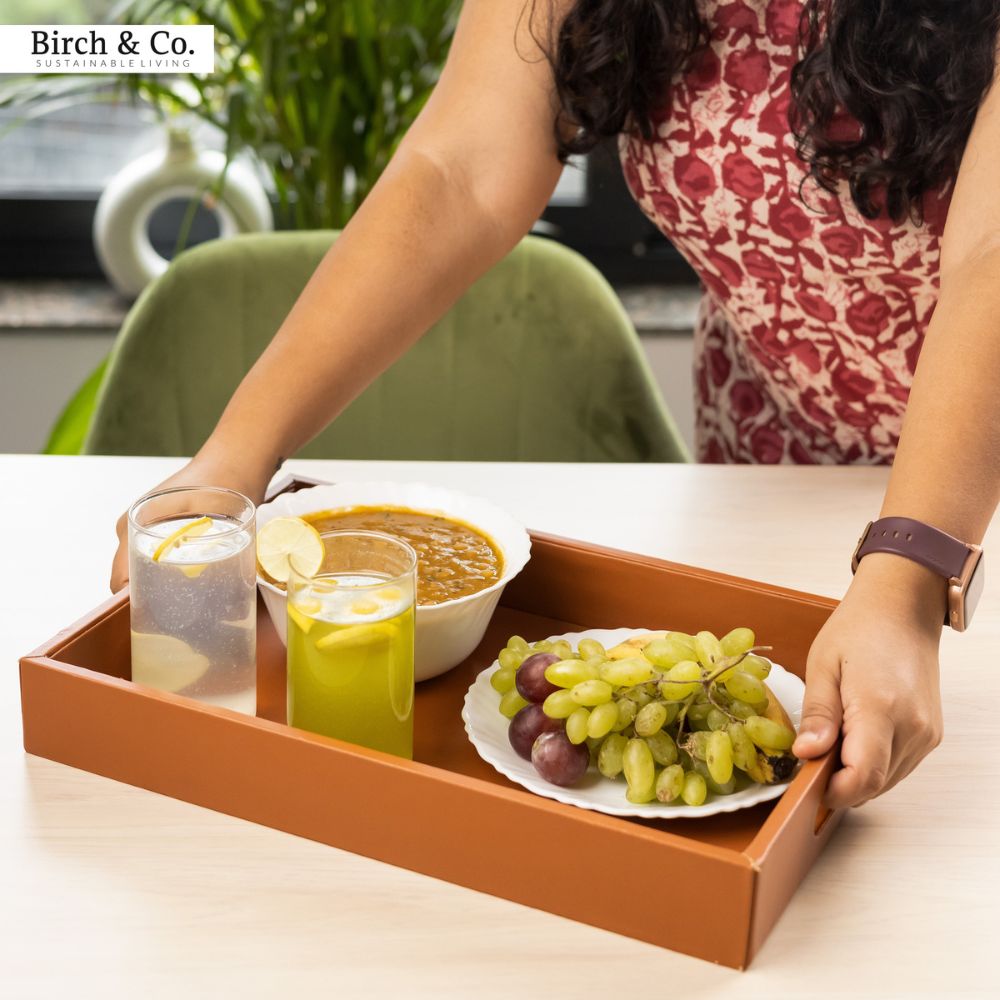 Tan Leather Serving Tray with matching coasters